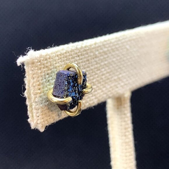 Sterling Silver 925 Slab Druzy Multicolor Prong Set Butterfly Closure Earrings - Picture 2 of 8